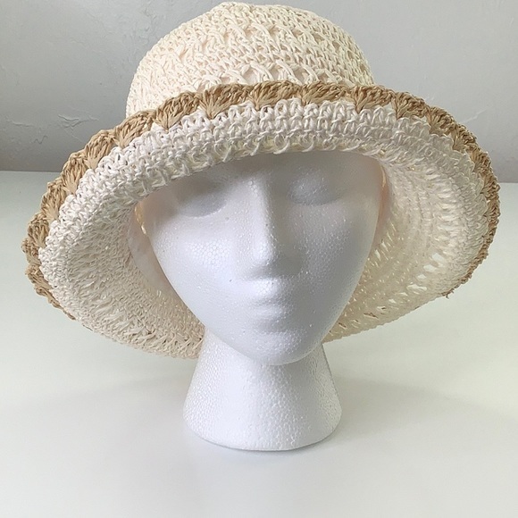 Augusta Hats Paper Crochet Hemmed Dual Color Packable Bowler Hat Size OS EUC - Picture 6 of 13